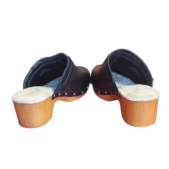 MIA Black Vegan Leather Silver Studded Clogs with Wooden Heel - Picture 6 of 14